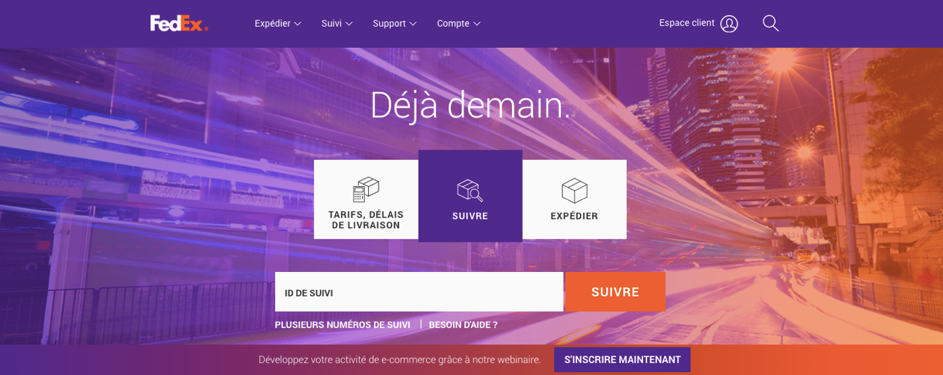 Page d'accueil du site Fedex