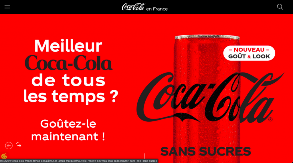 Page d'accueil du site Coca Cola