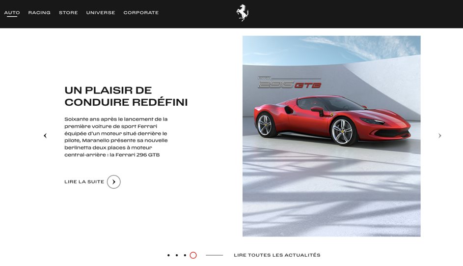 Page d'accueil du site Ferrari