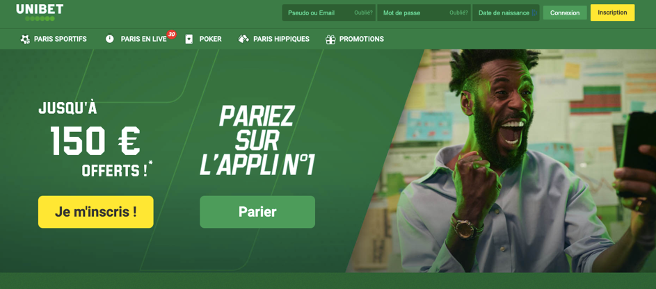 Page d'accueil du site Unibet