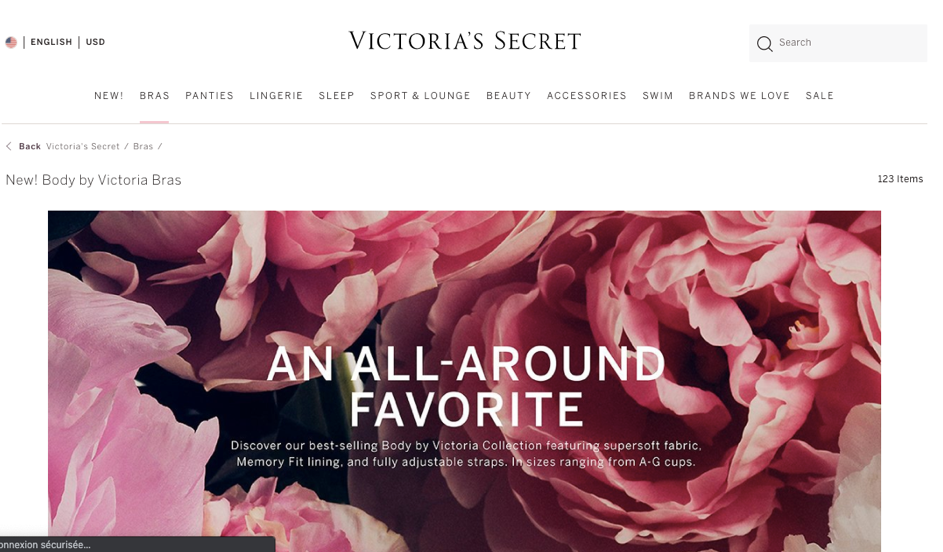 Page d'accueil du site Victoria's Secret