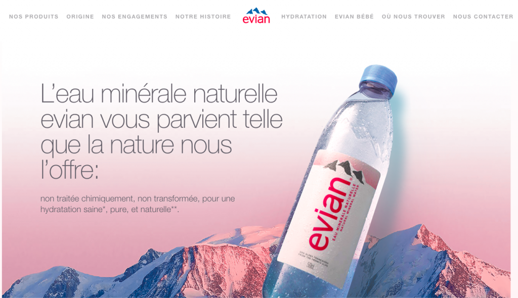 Website design for Evian home page